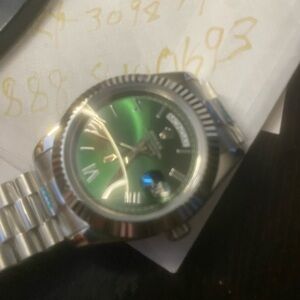 New Stainless Steel Watch with Green  Face Sunburst Dial